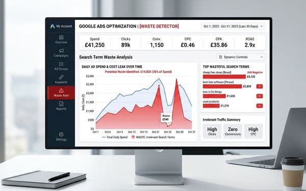 Negative keyword budget waste analytics chart